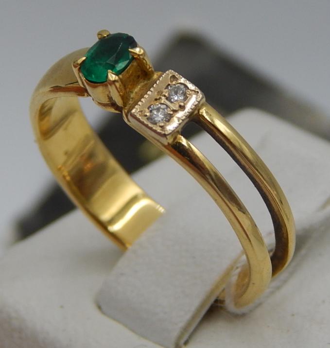 Кольцо из желтого и белого золота с изумрудом и бриллиантом (-ми) (28660130) 2