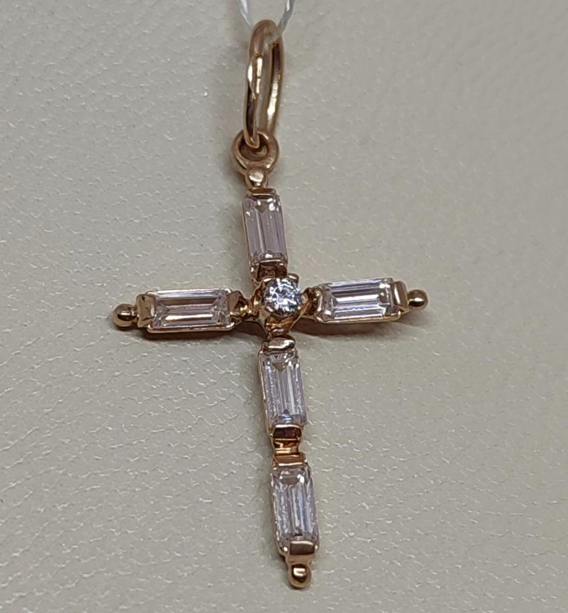 Підвіс-хрест із червоного золота з цирконієм (28617133) 0