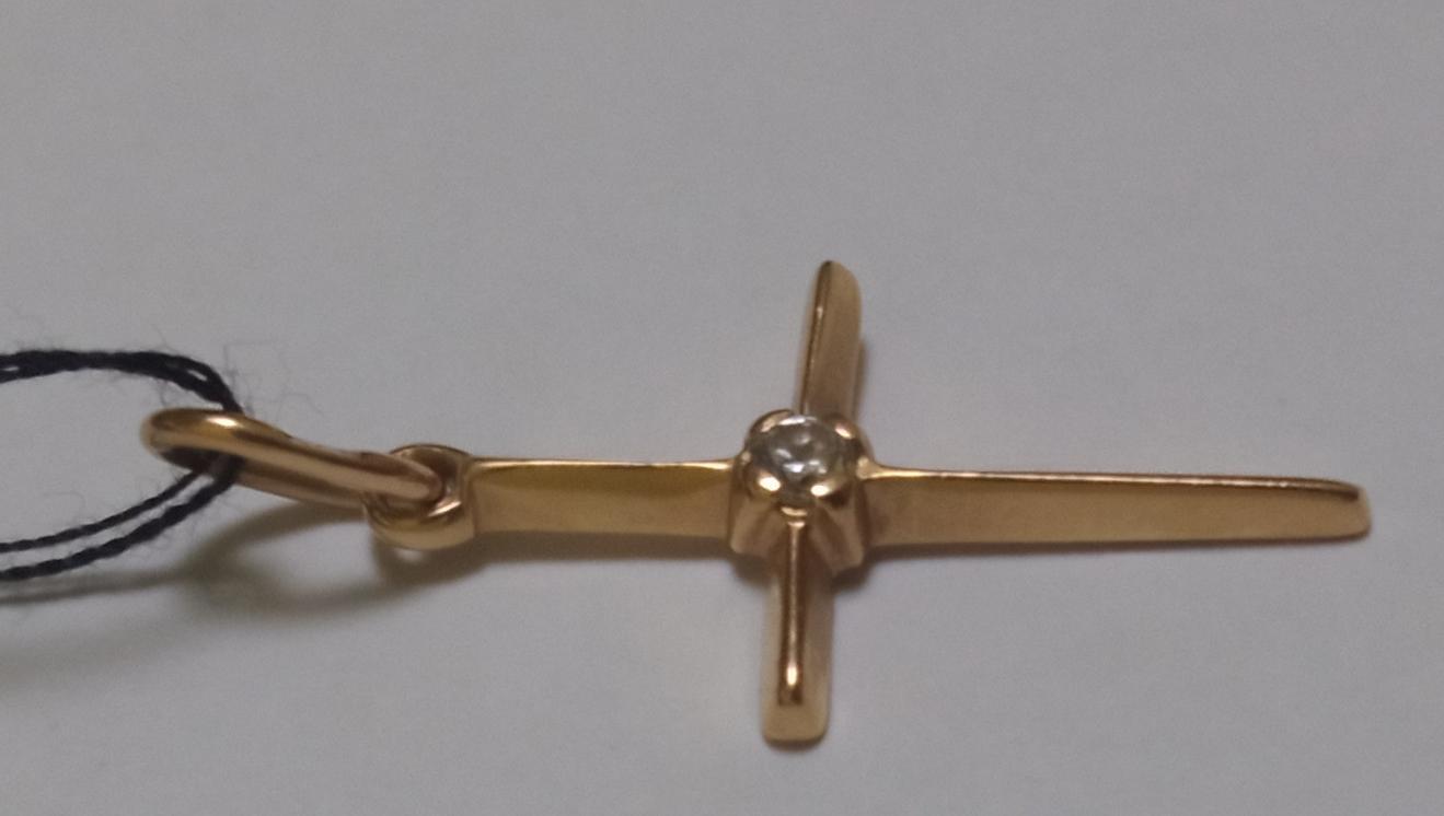 Підвіс-хрест з жовтого золота з цирконієм (32002035) 1