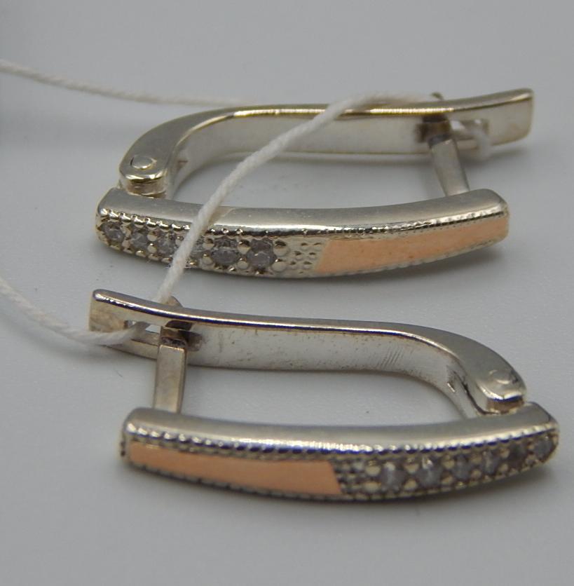 Серебряные серьги с позолотой и цирконием (31647981) 3
