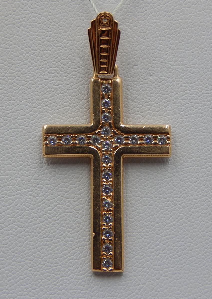 Підвіс-хрест з червоного золота з цирконієм (32308265) 0