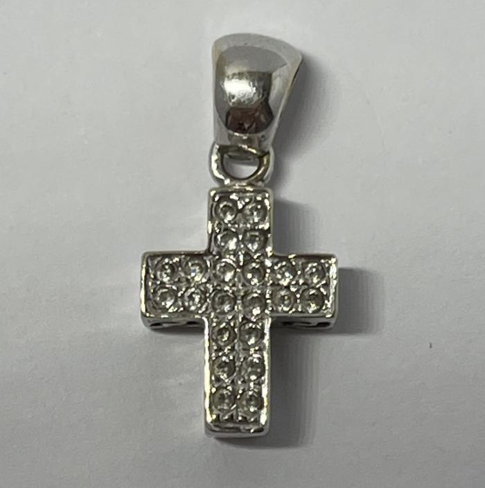 Підвіс-хрест з білого золота з цирконієм (33806507) 0