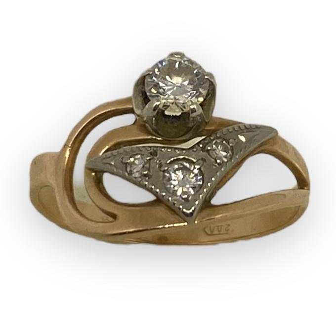 Кольцо из красного и белого золота с бриллиантом (-ми) (29151846)  0