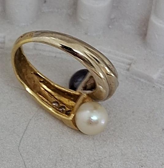 Кольцо из желтого и белого золота с жемчугом и бриллиантом (-ми) (32396583) 3