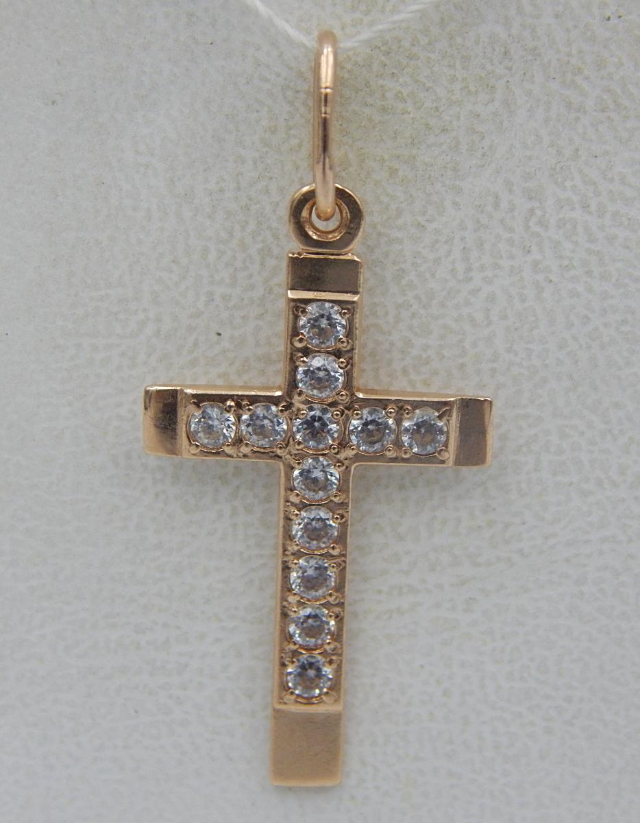 Подвес-крест из красного золота с цирконием (32421058) 0