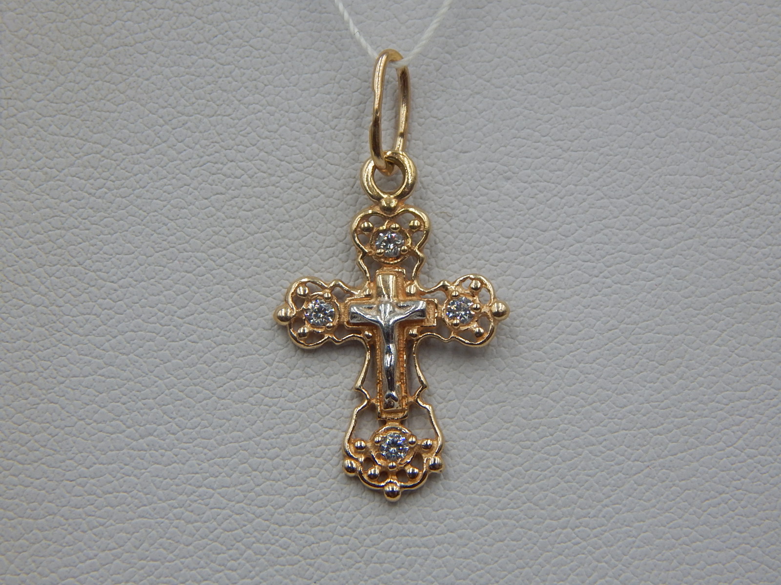 Підвіс-хрест з червоного та білого золота з цирконієм (33931304) 2