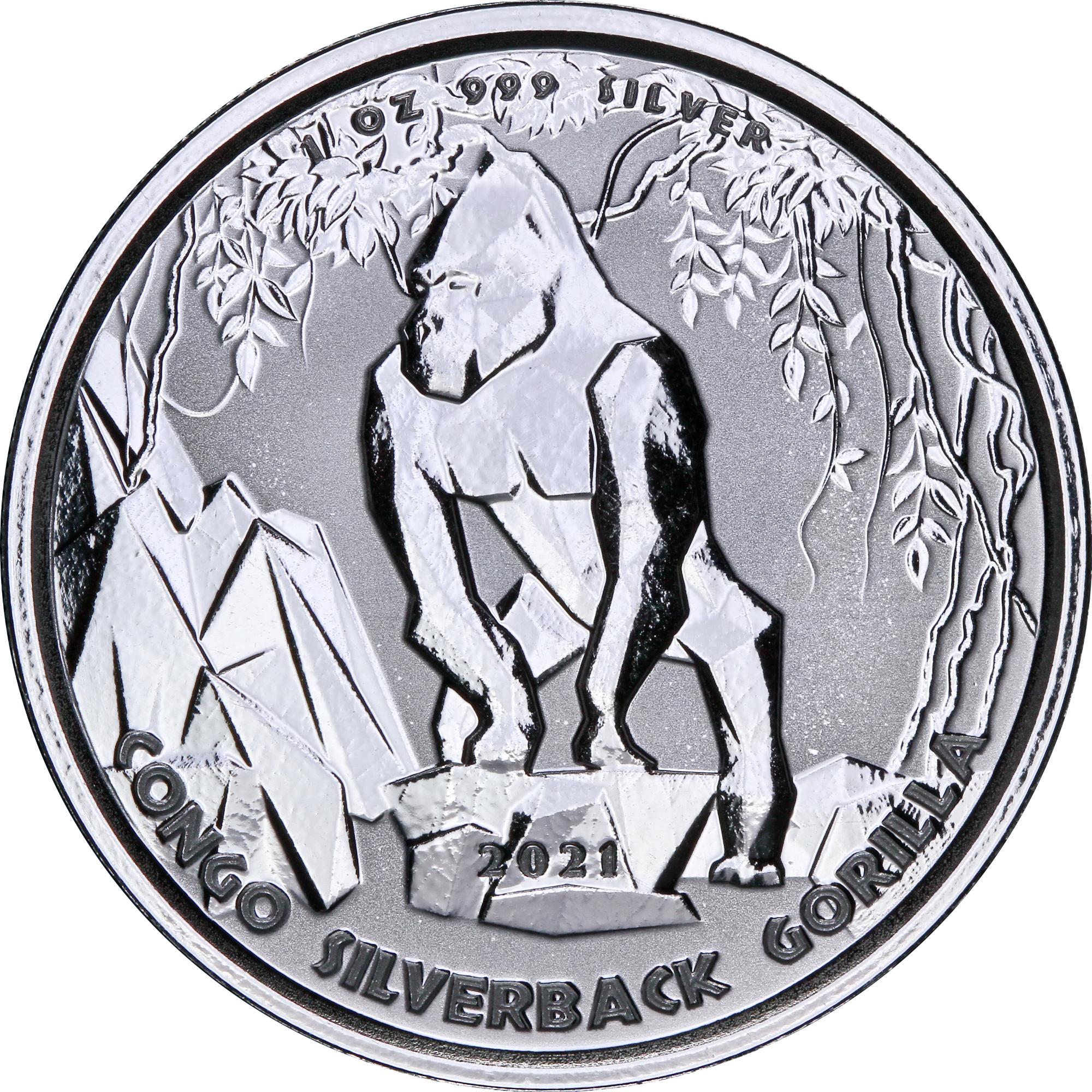 Серебряная монета 1oz Сильвербэк Горилла 5000 франков КФА 2021 Конго (29323576) 0