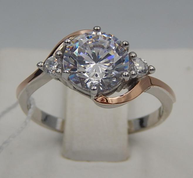 Серебряное кольцо с позолотой и цирконием (30512989) 0