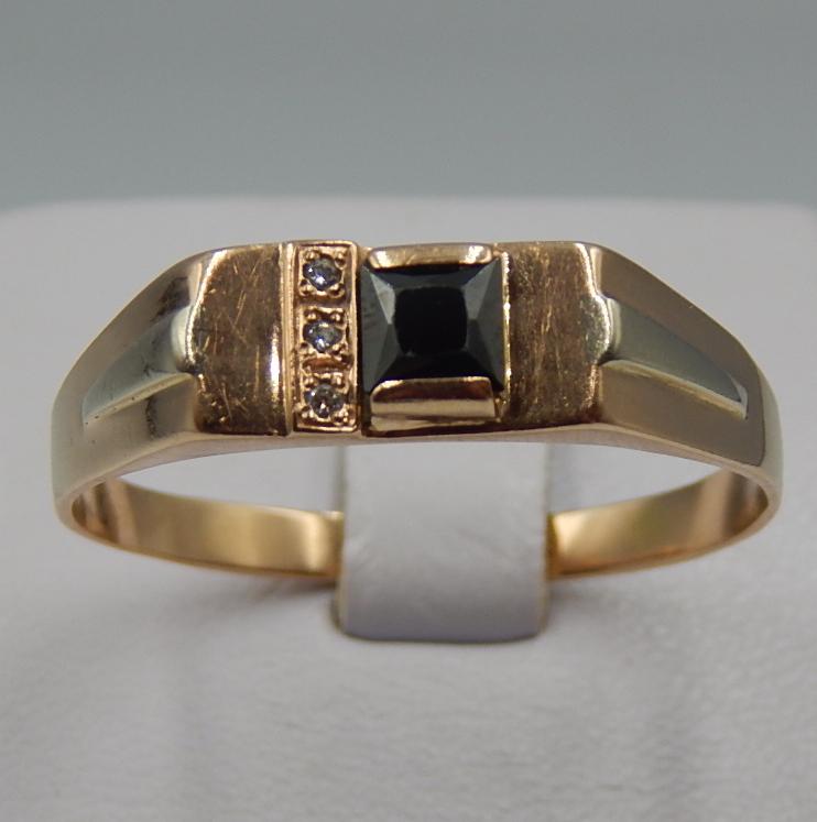 Перстень из красного и белого золота с цирконием (32078105)  0