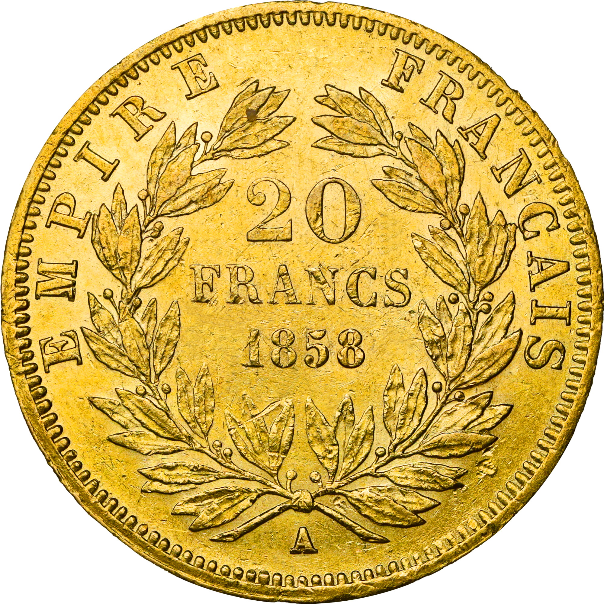 Золотая монета Наполеон III 20 франков 1858 Франция (33009460) 0