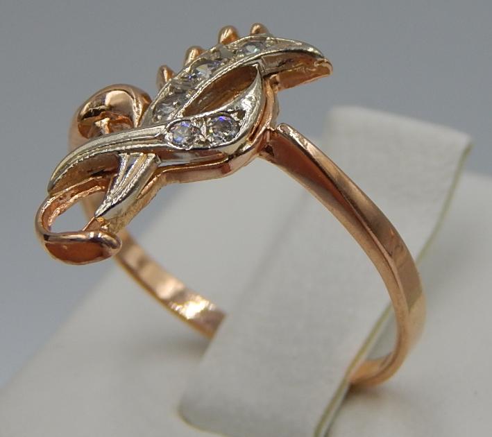 Кольцо из красного и белого золота с цирконием (33678767) 2