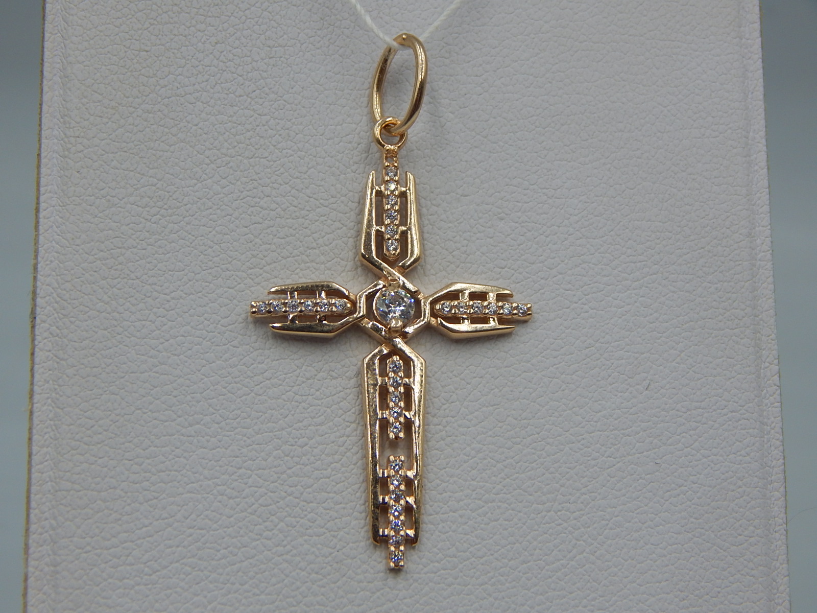 Підвіс-хрест з червоного золота з цирконієм (33930195) 1