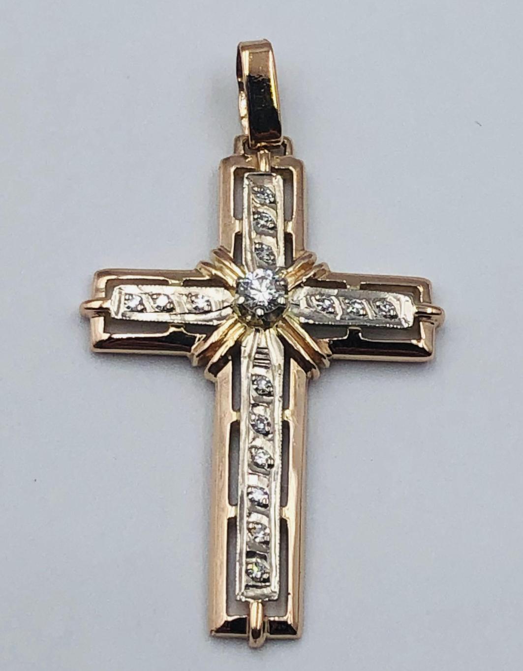 Подвес-крест из красного и белого золота с бриллиантом (-ми) (33615726) 0