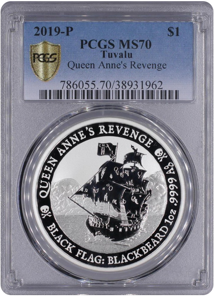 Серебряная монета 1oz Пиратский корабль Месть Королевы Анны 1 доллар 2019 Тувалу (29127643) 0