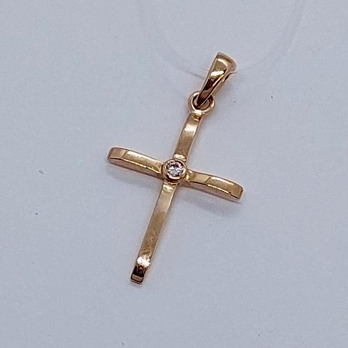 Підвіс-хрест з червоного золота з цирконієм (33338183) 0