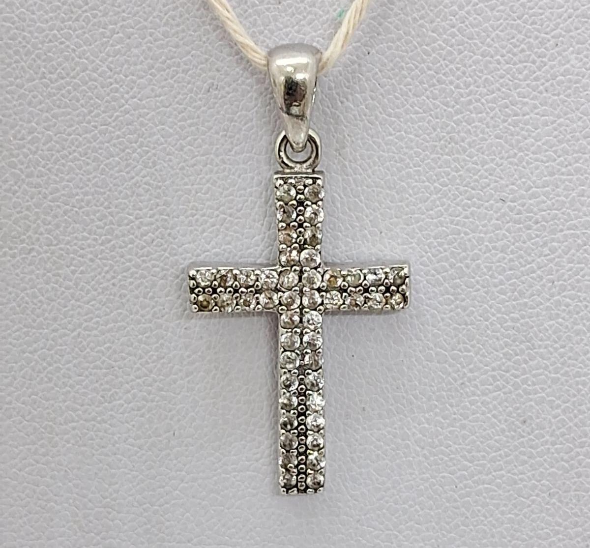 Срібний підвіс-хрест із цирконієм (33425382) 0