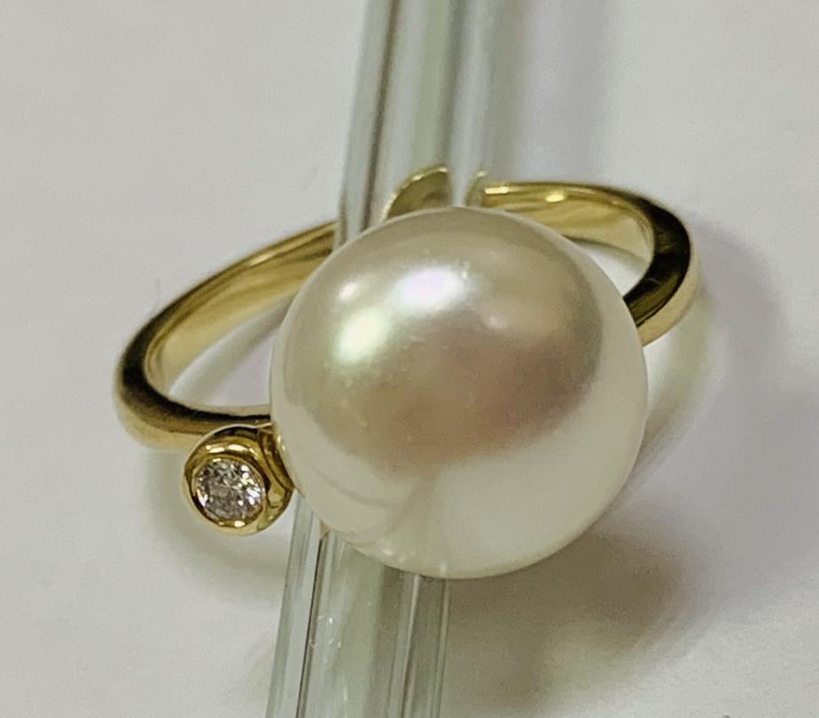Каблучка з жовтого золота з перлами та діамантом (-ми) (33272358) 1