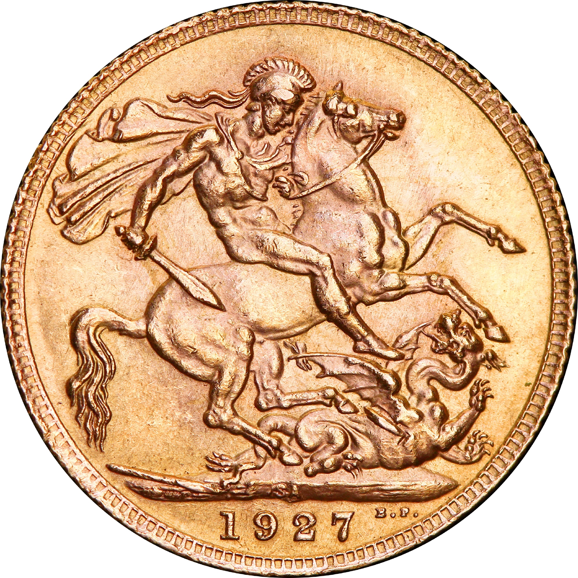 Золотая монета Соверен Георга V 1 Английский Фунт 1927 Великобритания (33016370) 0