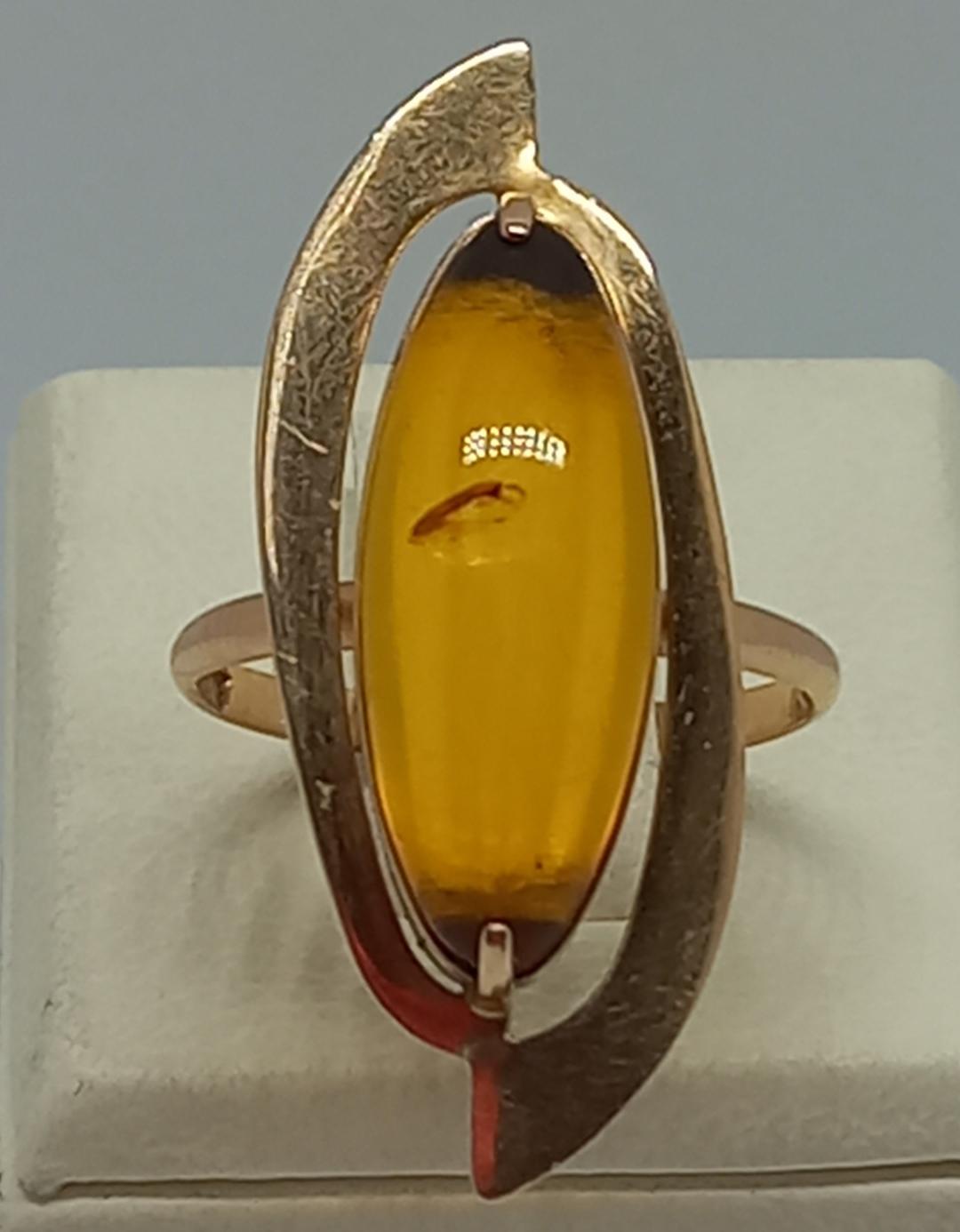 Кольцо из красного золота с янтарем (33955242) 0