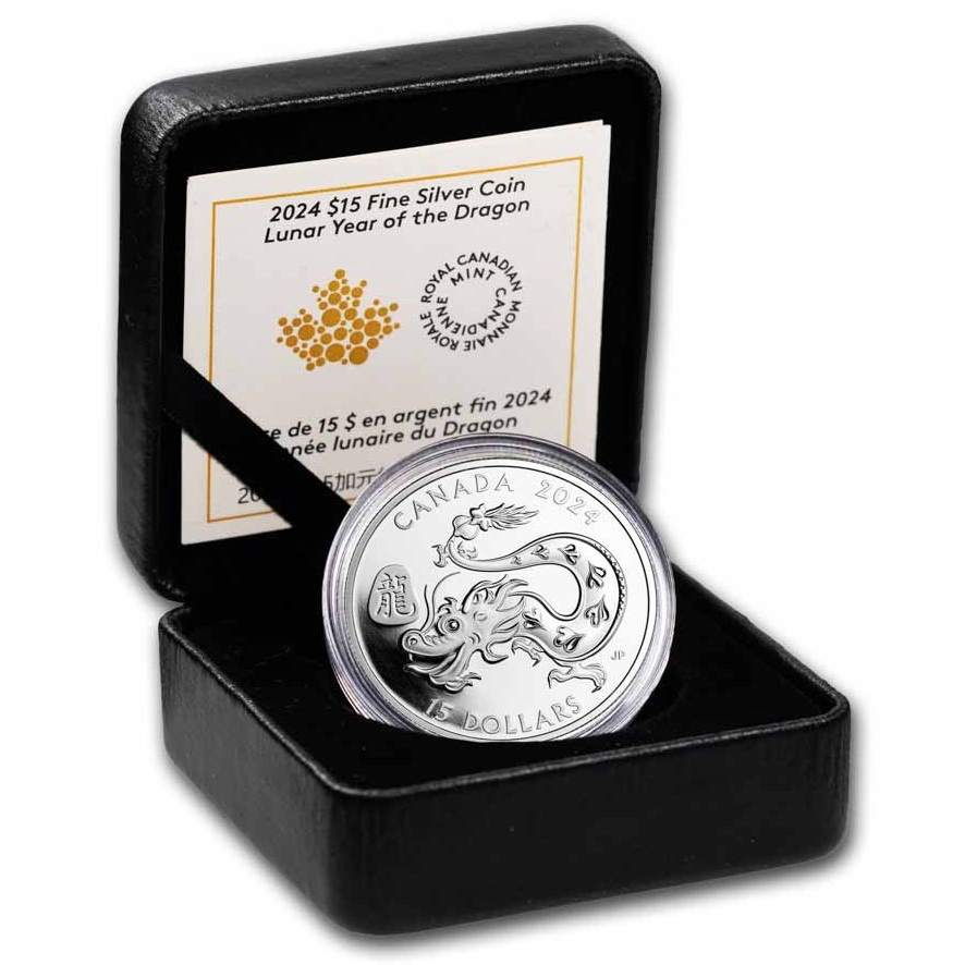 Срібна монета 1oz Рік Дракона 15 доларів 2024 Канада (пруф) (33075217) 12