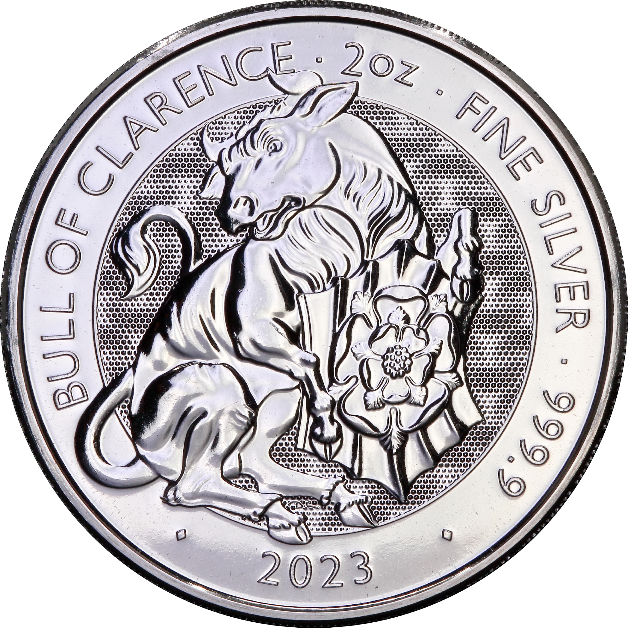 Срібна монета 2oz Бик Кларенса Королівські Звірі Тюдорів 5 фунтів 2023 Великобританія (31564124)  8