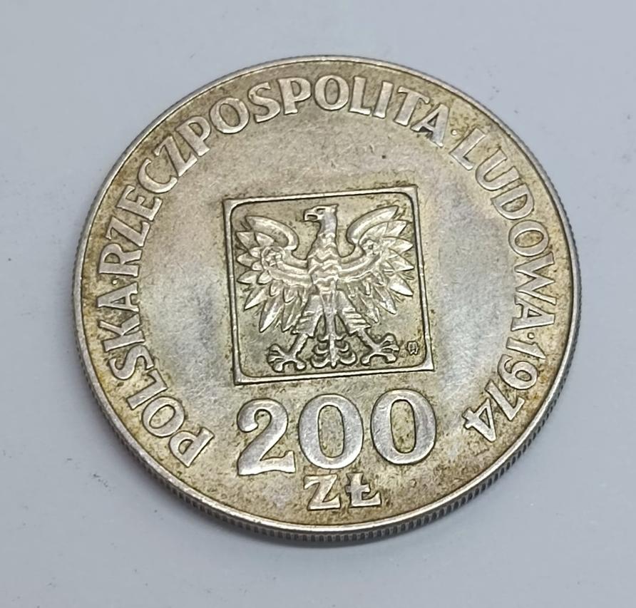 Срібна монета 200 злотих 1974 Польща (33022347) 2