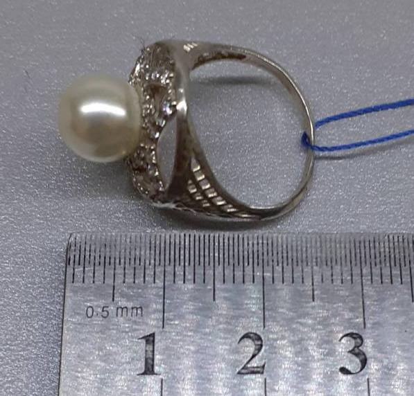 Серебряное кольцо с жемчугом и цирконием (29277057) 2