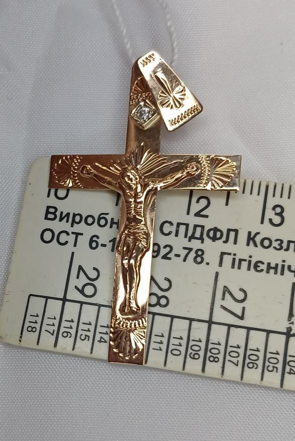 Підвіс-хрест з червоного золота з цирконієм (32616962) 2