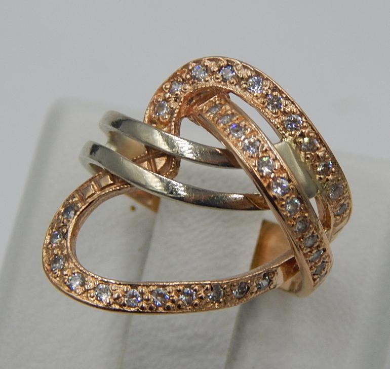 Кольцо из красного и белого золота с цирконием (32271694) 2