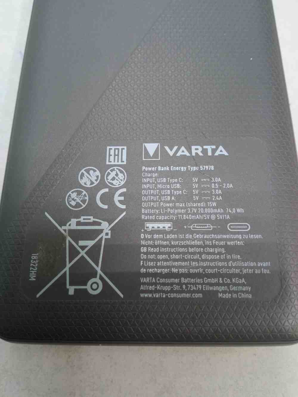 Powerbank Varta 57978 20000 mAh White-Black 8