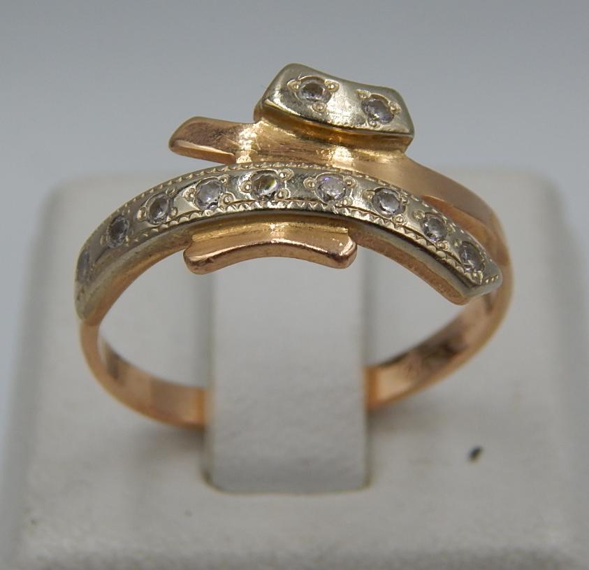 Кольцо из красного и белого золота с цирконием (26225825) 0