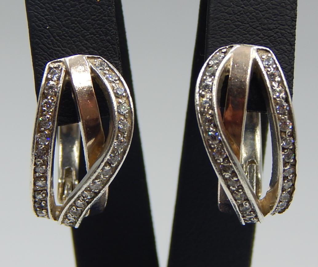 Срібні сережки із золотою вставкою та цирконієм (33016631) 0