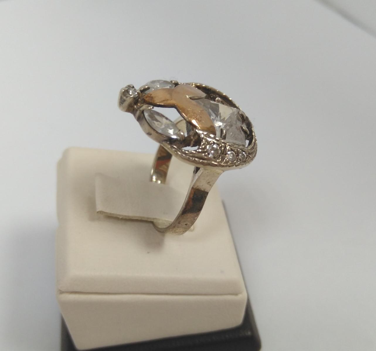 Серебряное кольцо с позолотой и цирконием (33287907) 2