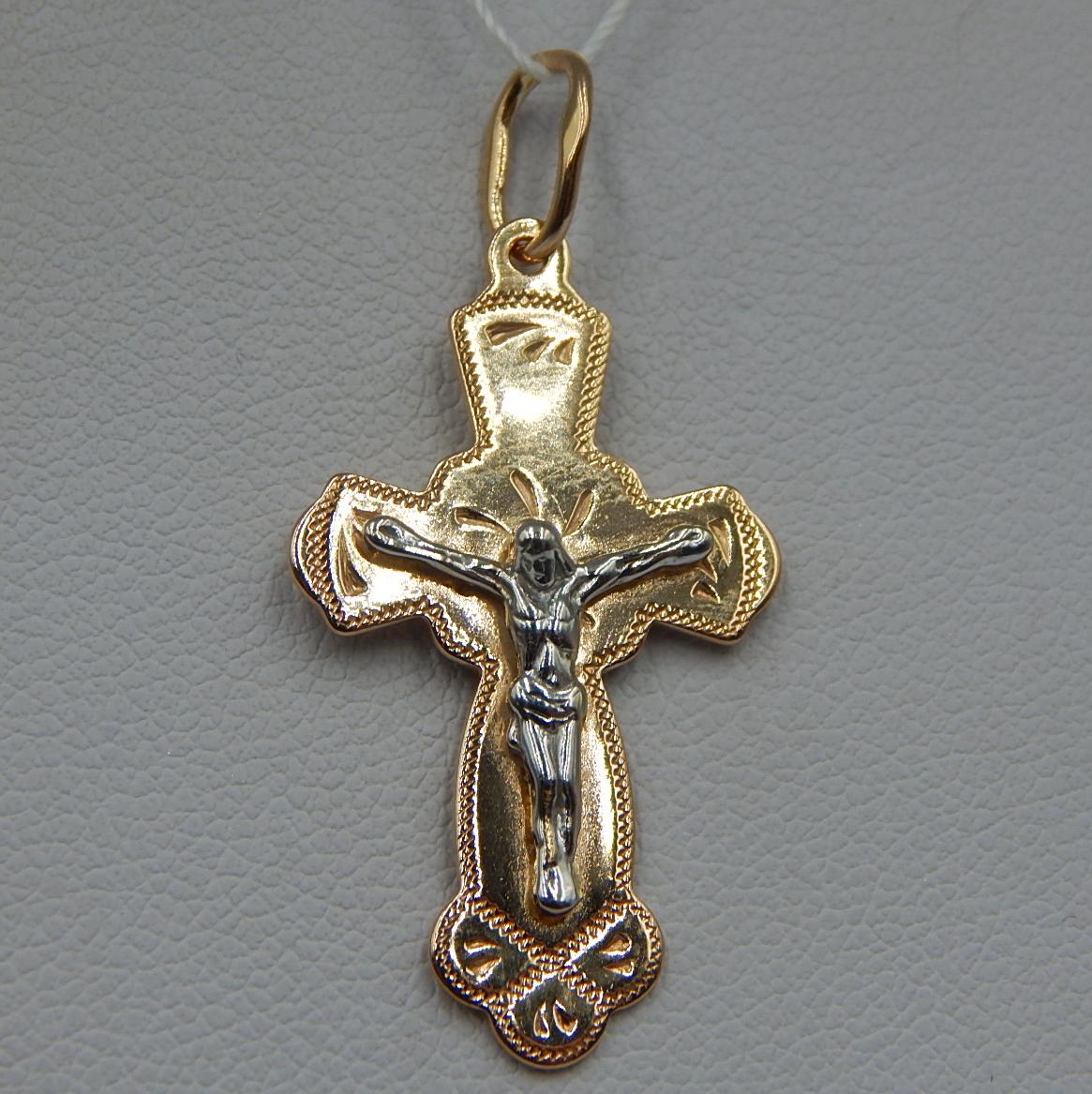 Підвіс-хрест з червоного та білого золота (33215666) 0