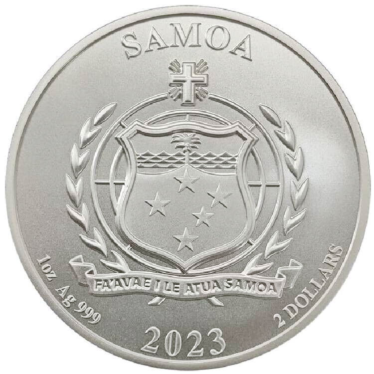 Срібна монета 1oz Чотири Стража Червона Птаха 2 долари 2023 Самоа (32935162) 5