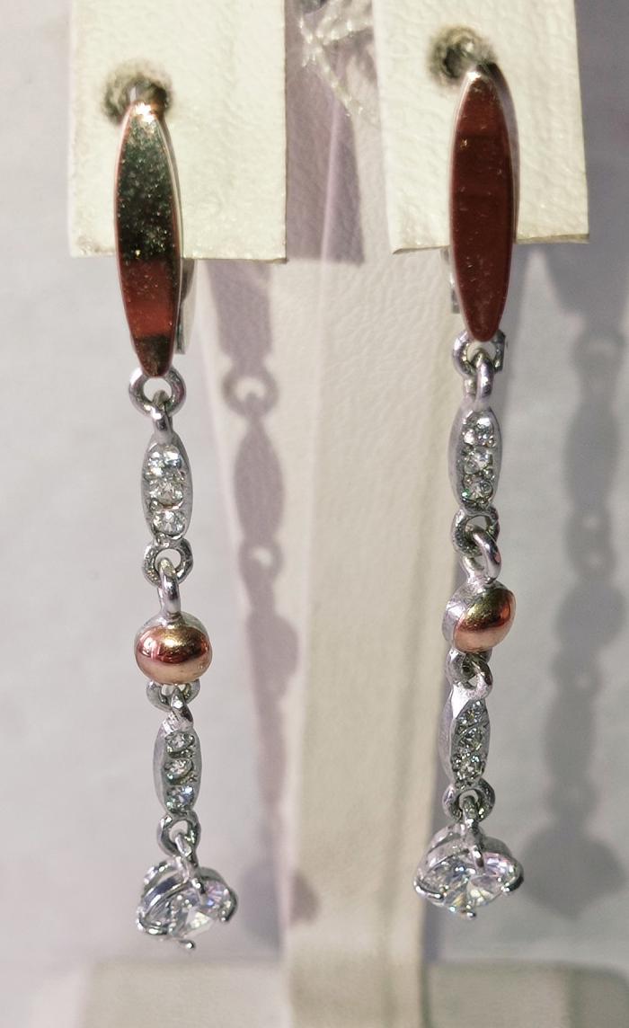 Серебряные серьги с золотой вставкой и цирконием (21530354) 0