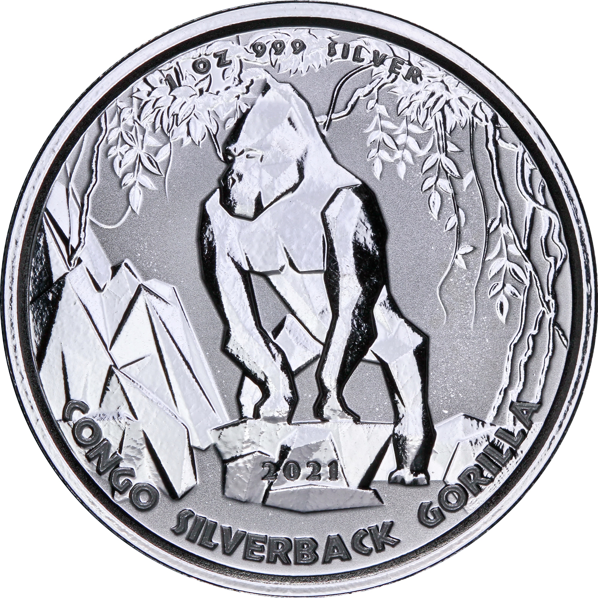 Серебряная монета 1oz Сильвербэк Горилла 5000 франков КФА 2021 Конго (29323576) 2
