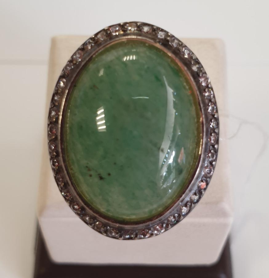 Серебряное кольцо с цирконием и хризопразом (33915250) 0