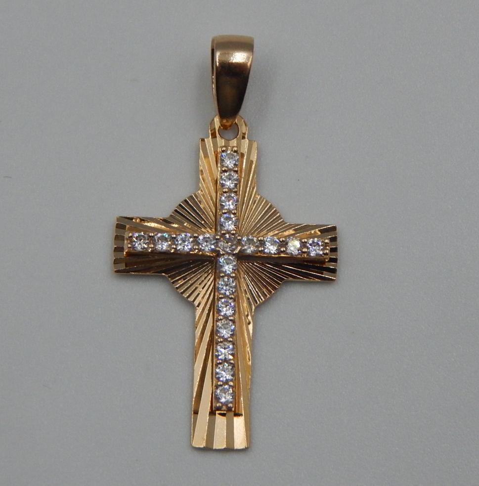 Підвіс-хрест з червоного золота з цирконієм (32272379) 0