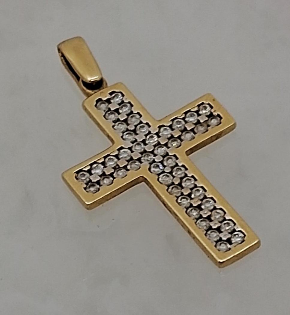 Подвес-крест из желтого золота с цирконием (33484102)  2