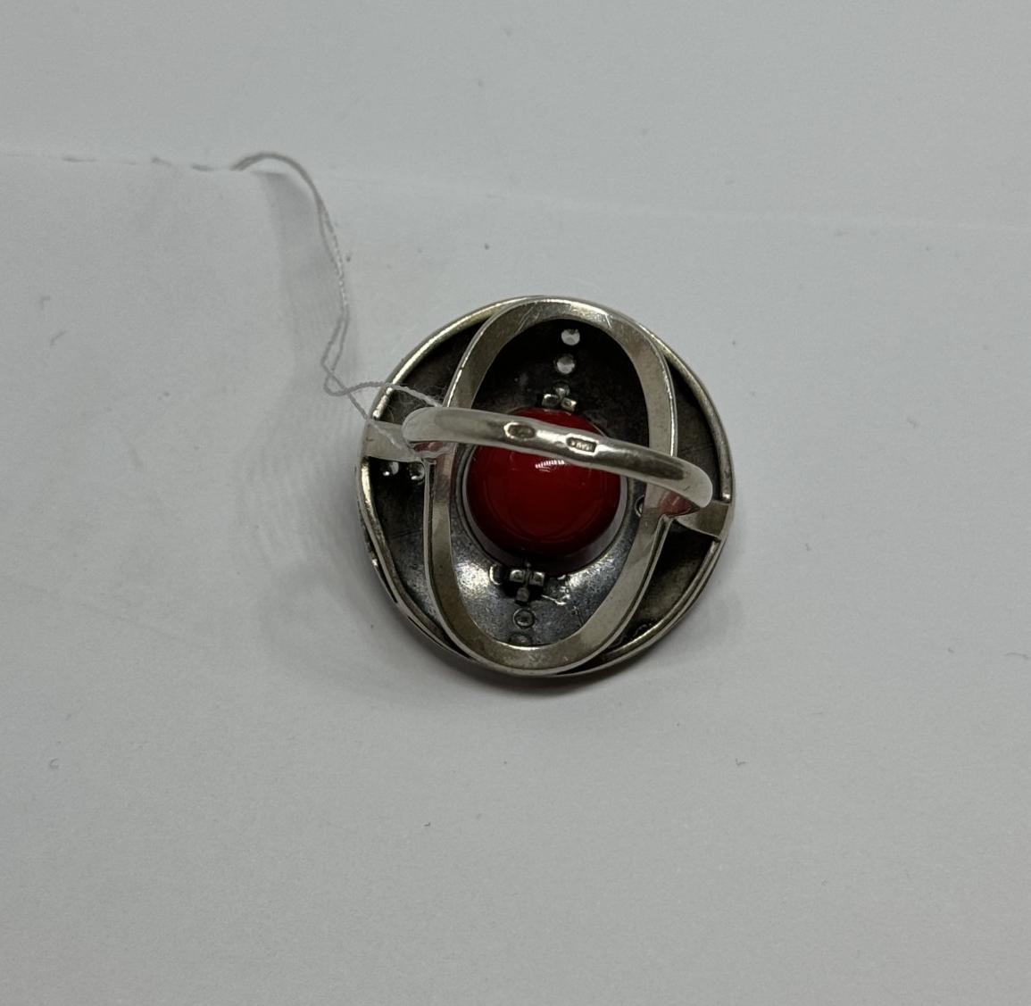 Серебряное кольцо с цирконием и бирюзой (33743813) 3