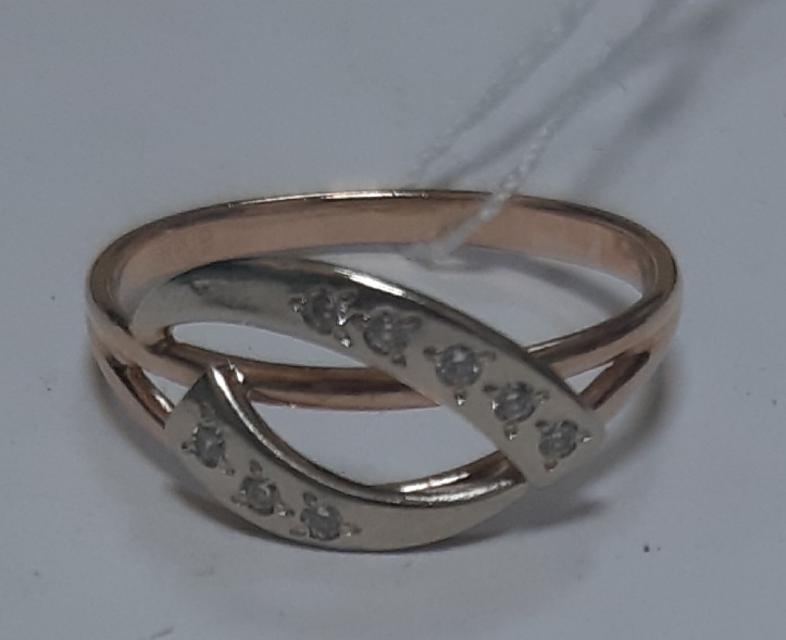 Кольцо из красного и белого золота с цирконием (30220578) 3