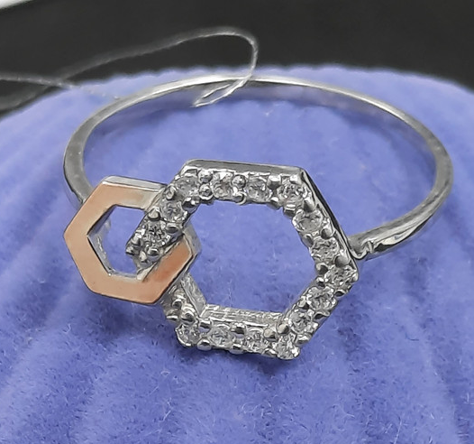 Серебряное кольцо с позолотой и цирконием (31295227) 0