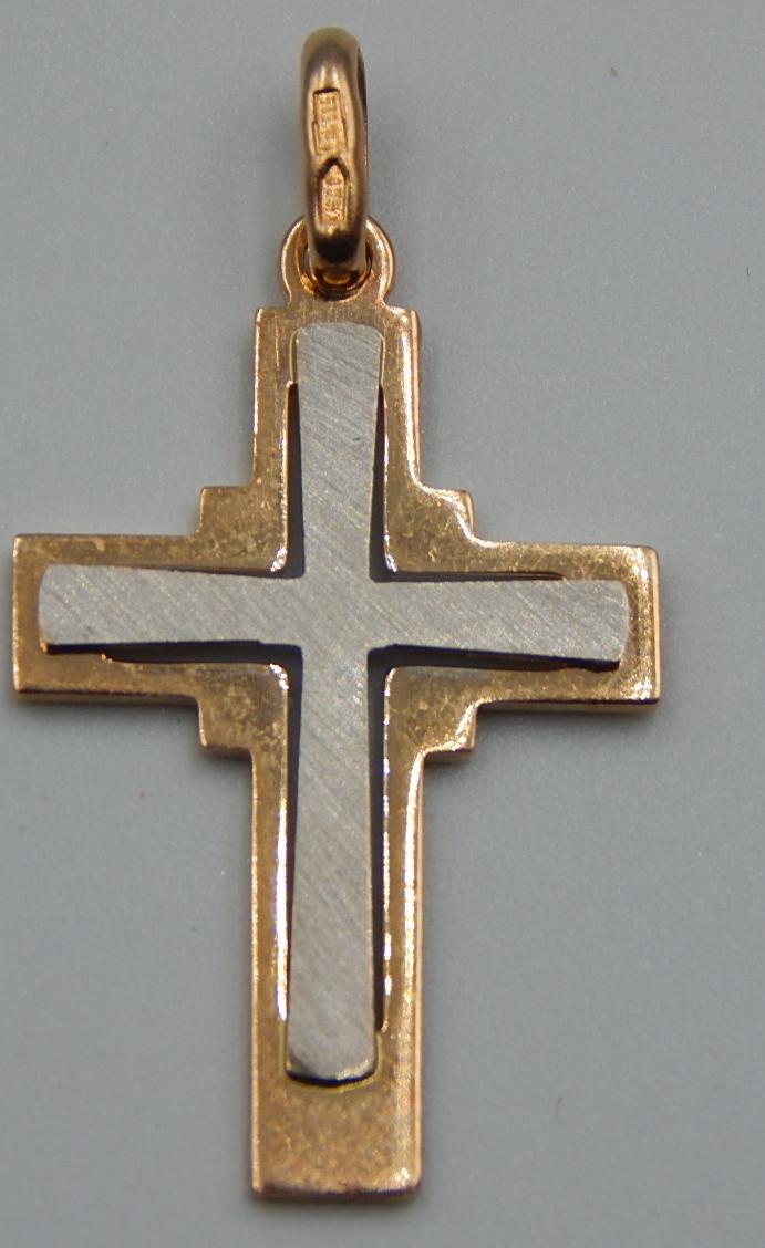 Підвіс-хрест з червоного та білого золота (32560152) 2