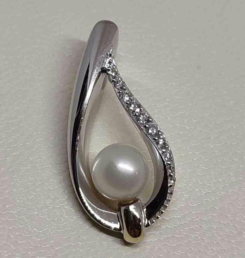Кулон із білого золота з перлами та діамантом (-ми) (28656292) 0