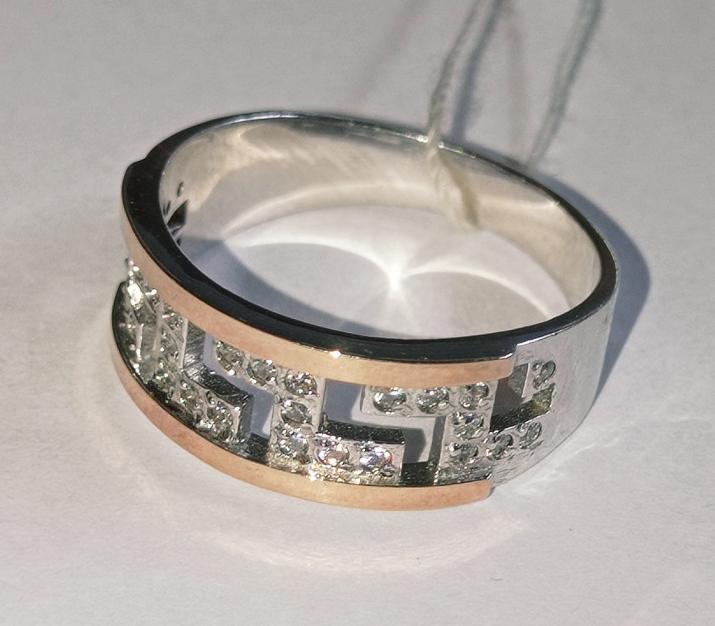 Серебряное кольцо с золотой вставкой и цирконием (25316953) 1
