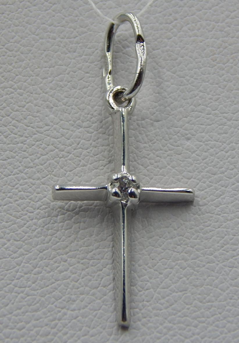 Срібний підвіс-хрест із цирконієм (32561749) 0
