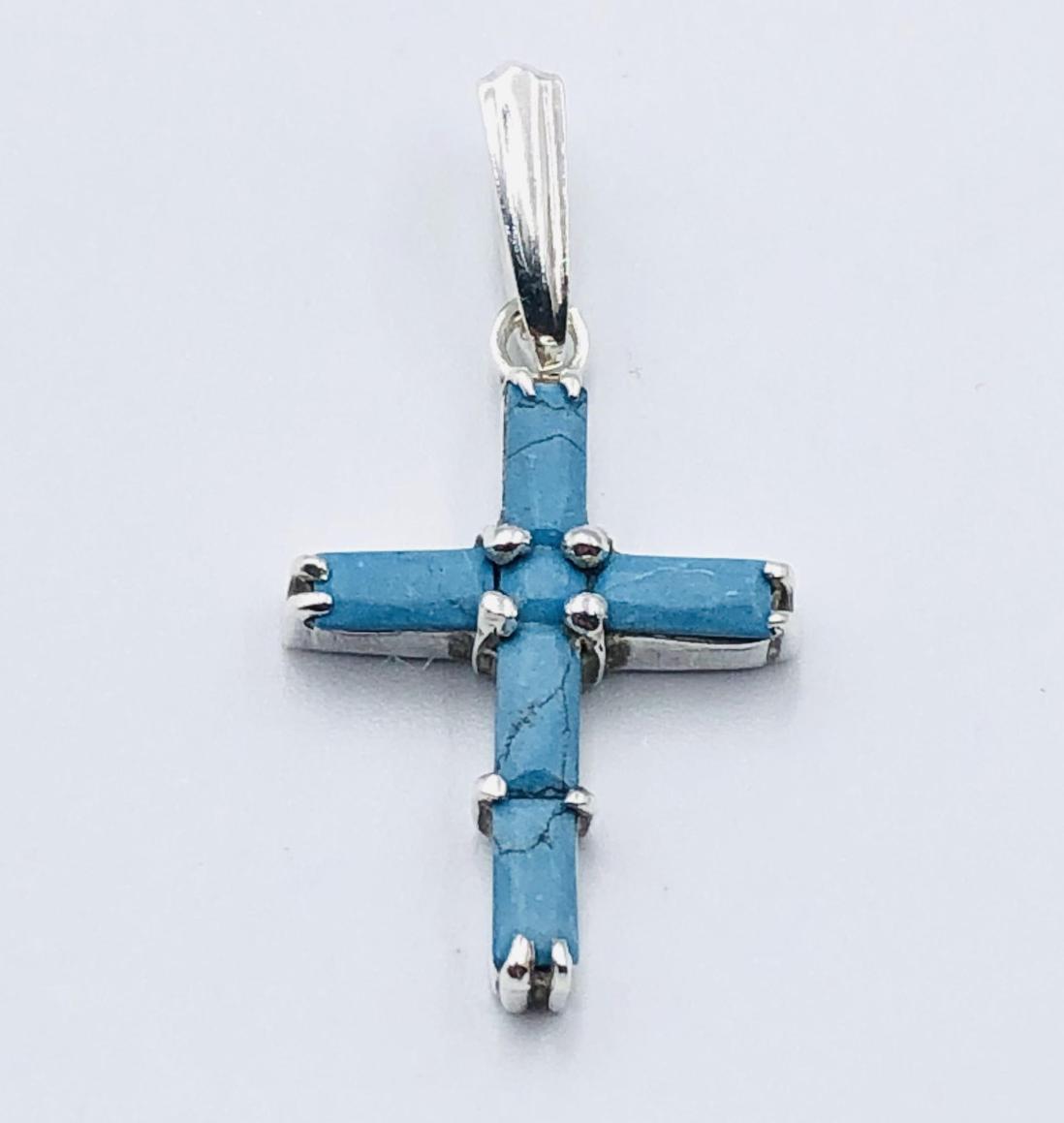 Срібний підвіс-хрест з бірюзою (33792691) 0