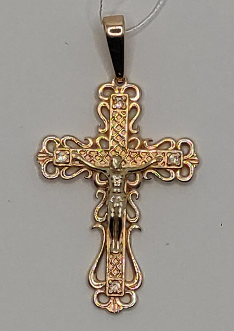 Подвес-крест из красного и белого золота с цирконием (32416236)  0