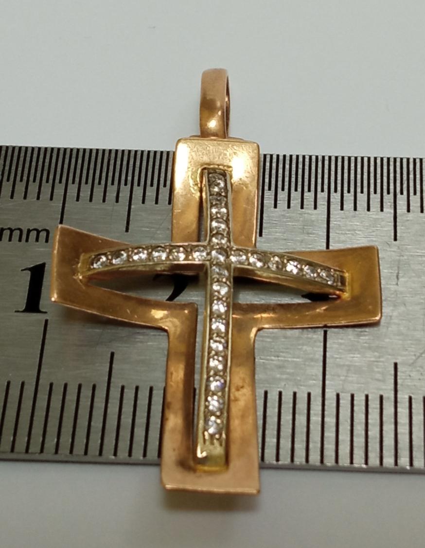 Подвес-крест из красного и белого золота с цирконием (32728757) 3